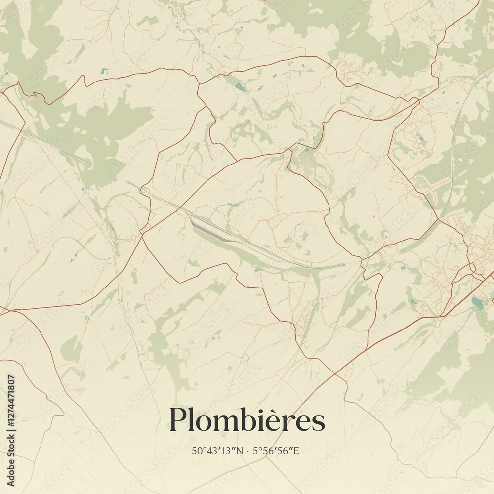 Naklejka premium Vintage map of Plombi�res, Belgium.