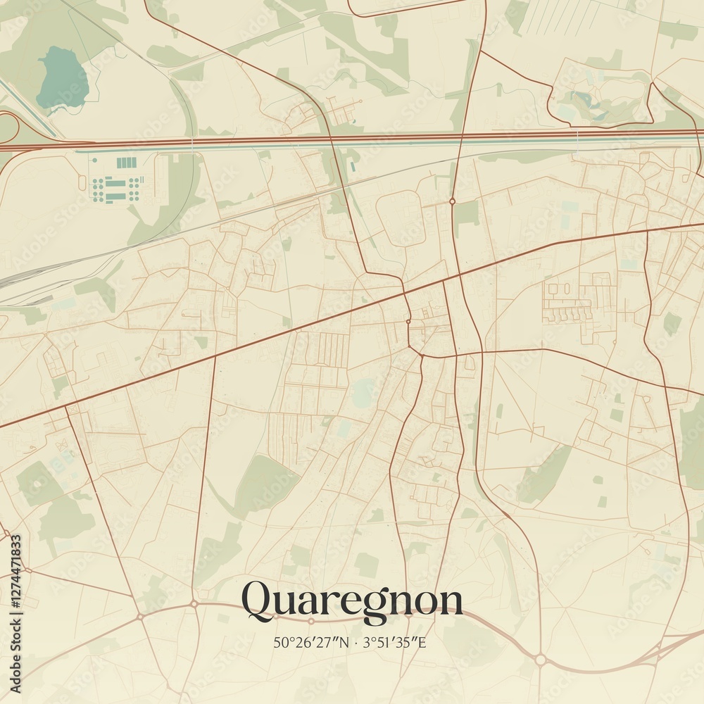 Naklejka premium Vintage map of Quaregnon, Belgium.