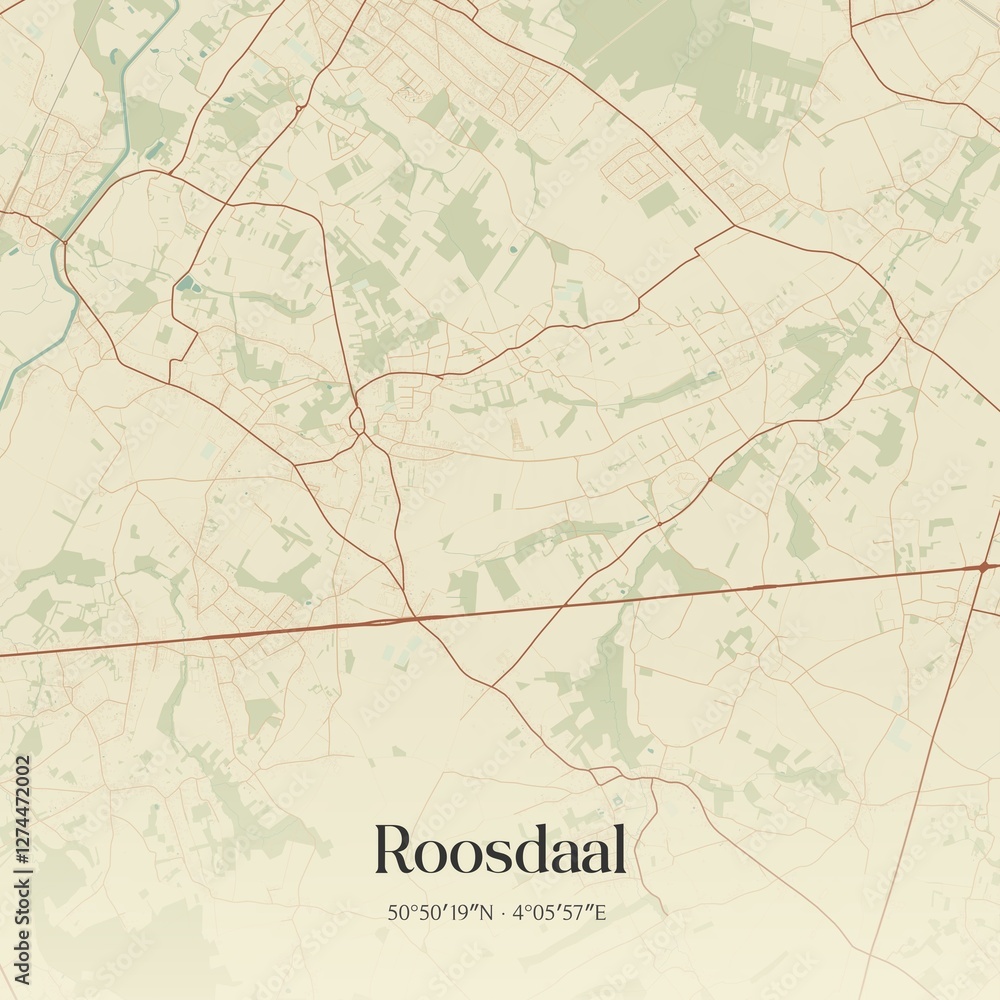 Obraz premium Vintage map of Roosdaal, Belgium.