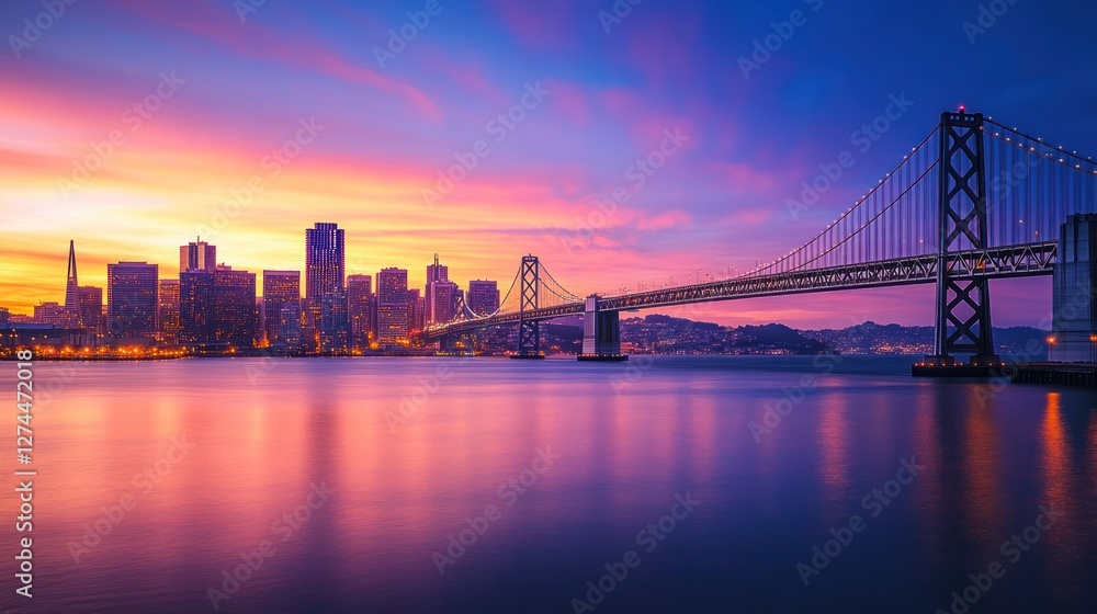Fototapeta premium San Francisco Bay Bridge Sunset Panorama