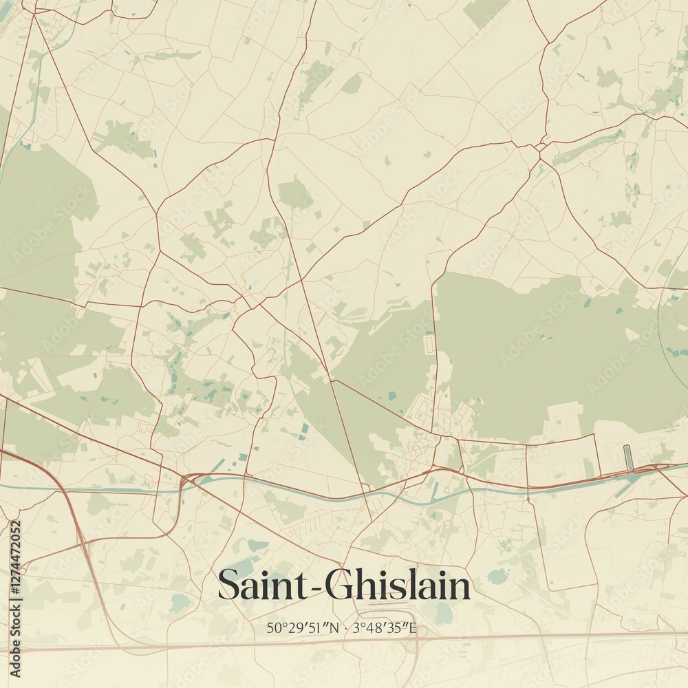 Fototapeta premium Vintage map of Saint-Ghislain, Belgium.