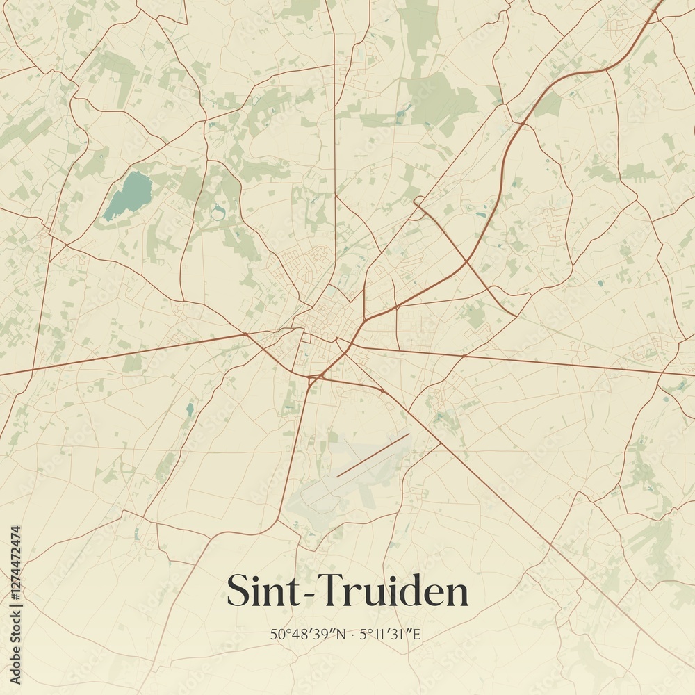 Fototapeta premium Vintage map of Sint-Truiden, Belgium.