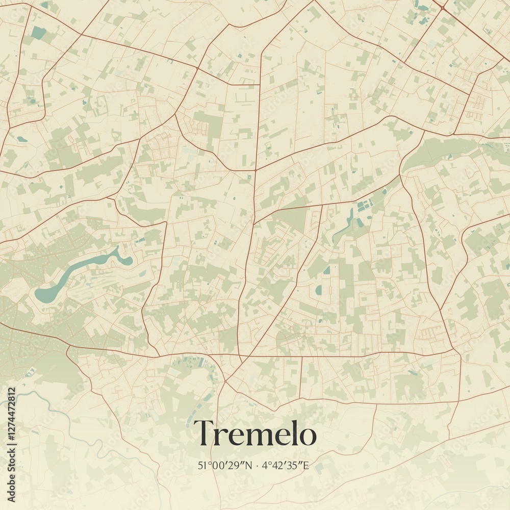 Fototapeta premium Vintage map of Tremelo, Belgium.