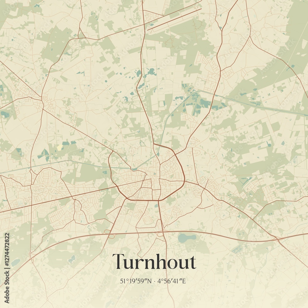 Fototapeta premium Vintage map of Turnhout, Belgium.