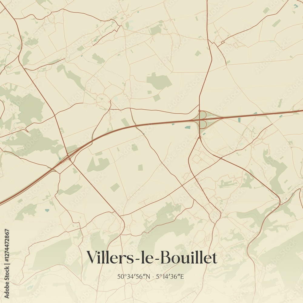 Fototapeta premium Vintage map of Villers-le-Bouillet, Belgium.