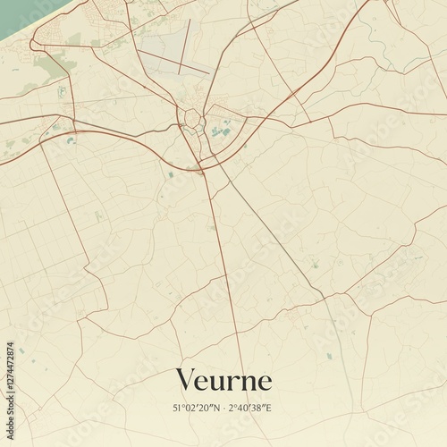 Vintage map of Veurne, Belgium. photo