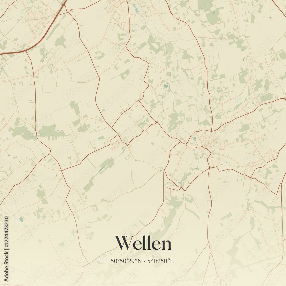 Fototapeta premium Vintage map of Wellen, Belgium.