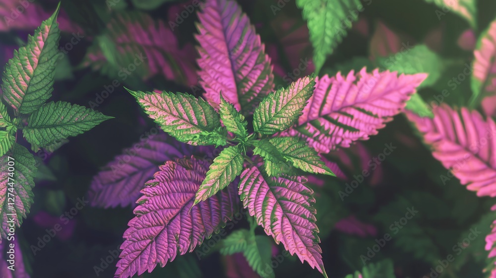 Striking Close-Up of Colorful Leaves with Vivid Pink and Green Hues Striking Close-Up of Colorful Leaves with Vivid Pink and Green Hues