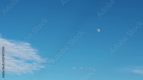 Moon with bright sky and clouds. Beautiful sky scenery with moon at daytime. High quality 4k footage photo