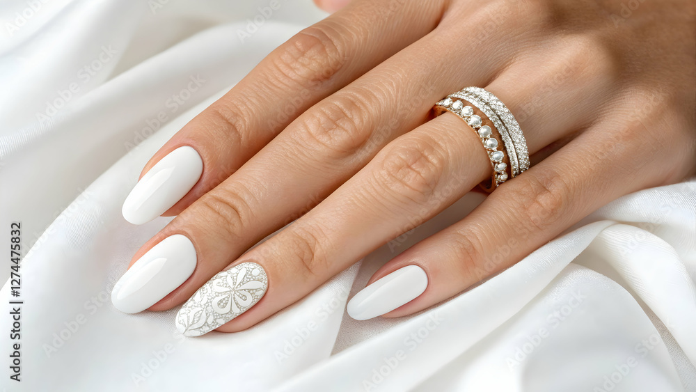 Close-Up of Sparkling white Nails Close-Up of Sparkling white Nails