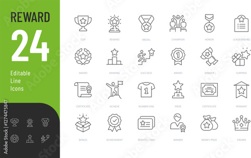 Reward Line Editable Icons set. Vector illustration in modern thin line style of success related icons: cup, prize, medal, and more. Pictograms and infographics