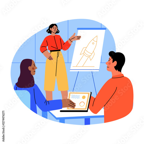 Entrepreneur woman giving presentation, illustration in flat style