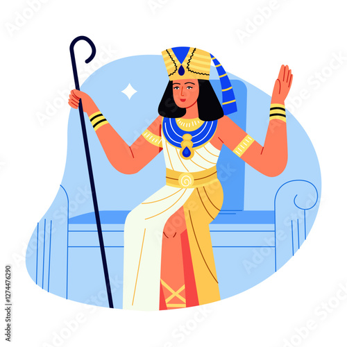 Egyptian queen illustration in flat style