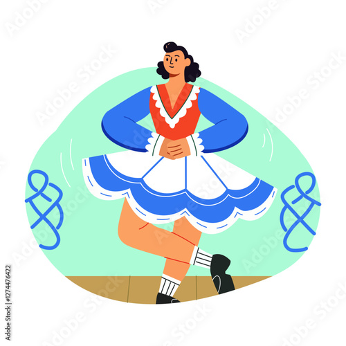 A flat illustration of female irish dancer