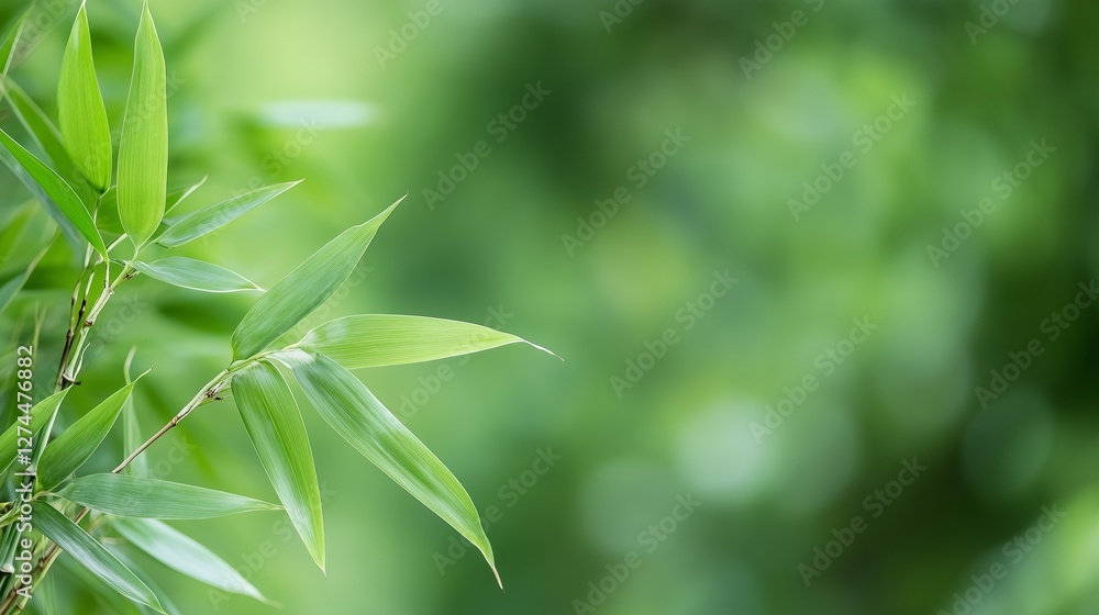 Fototapeta premium Green bamboo stalks and leaves