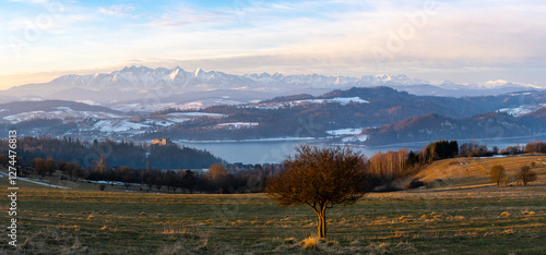 Obraz na płótnie panoramic view in Tatra mountains with Czorsztyn Lake in Poland w salonie