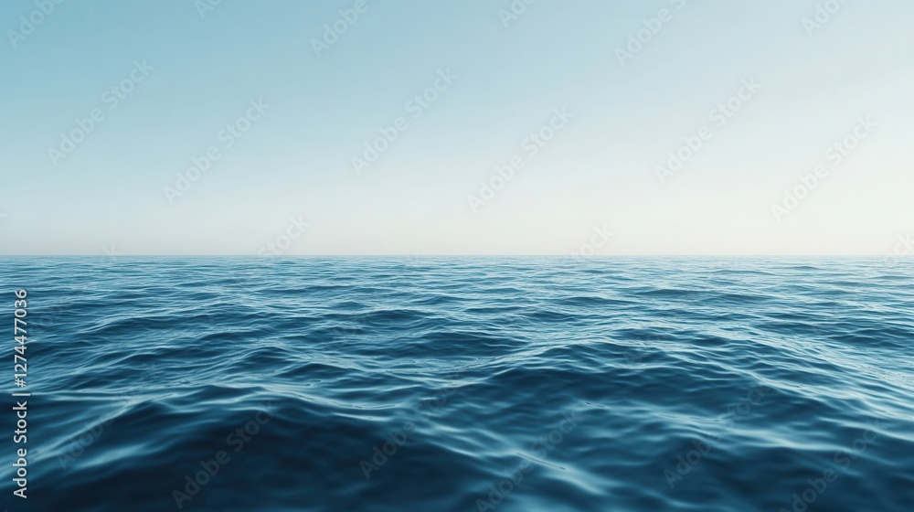 Calm Ocean Surface Under Clear Blue Sky with Gentle Waves and Tranquil Atmosphere Calm Ocean Surface Under Clear Blue Sky with Gentle Waves and Tranquil Atmosphere