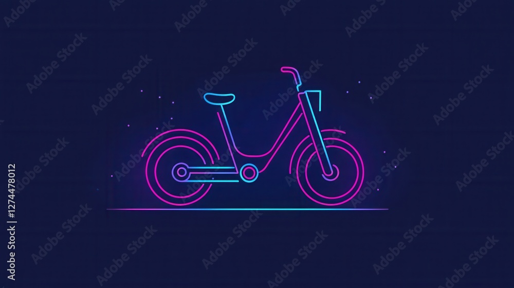 Fototapeta premium Vibrant Neon Bicycle Illustration Against Dark Background for Creative Projects and Media Use