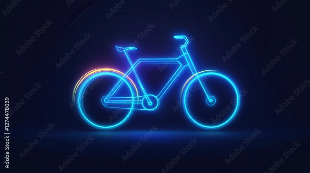 Fototapeta premium Neon Bicycle Illustration with Blue and Orange Glow on Dark Background