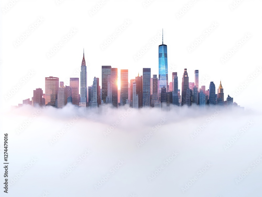 Fototapeta premium upside-down city skyline in dreamy fog