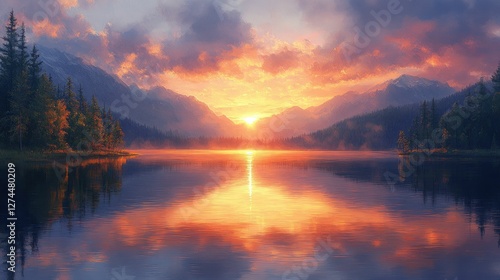 Wallpaper Mural Serene sunset reflecting on calm mountain lake Torontodigital.ca