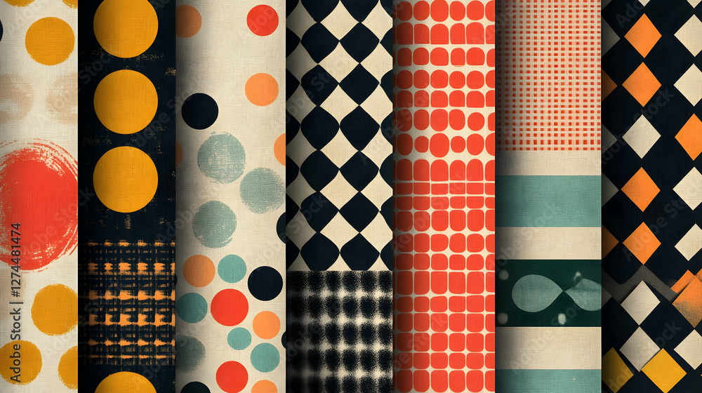 An eclectic collection of vintage textures from the 1950s. 16 seamless modern atomic retro patterns from the 50s