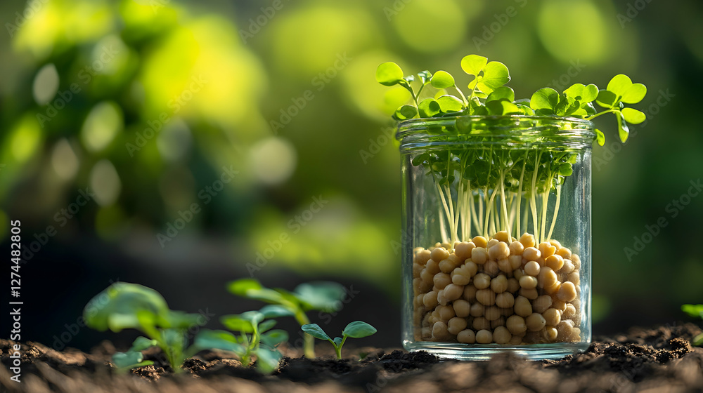 Chickpea Sprouts Thriving in a Glass Container for Organic Nutrition