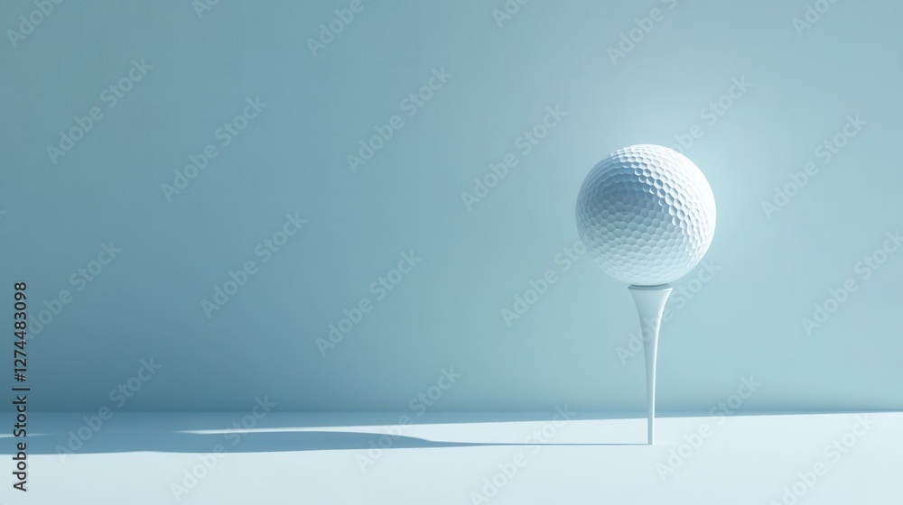 Minimalist Golf Scene Featuring a Golf Ball on a Tee Against a Soft Blue Background Minimalist Golf Scene Featuring a Golf Ball on a Tee Against a Soft Blue Background