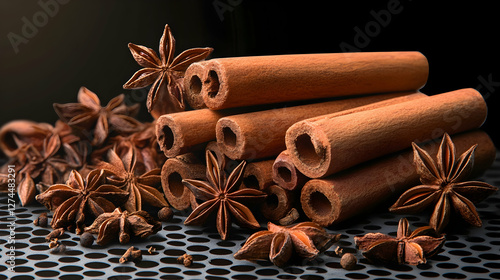 Obraz na płótnie Cinnamon sticks and star anise on a transparent background for a spice and flavor-focused design w salonie