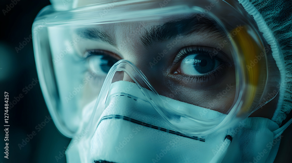 Close-up of an FFP2 mask and medical face masks, showcasing personal protective equipment