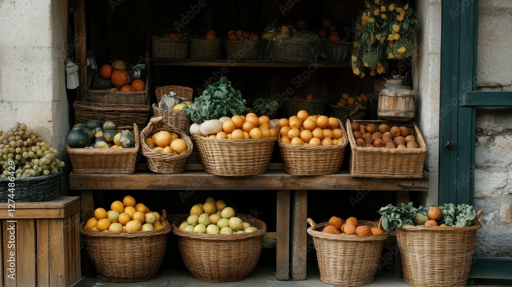 Rustic Fruit Stand Displaying Assortment Of Oranges And Other Produce Rustic Fruit Stand Displaying Assortment Of Oranges And Other Produce
