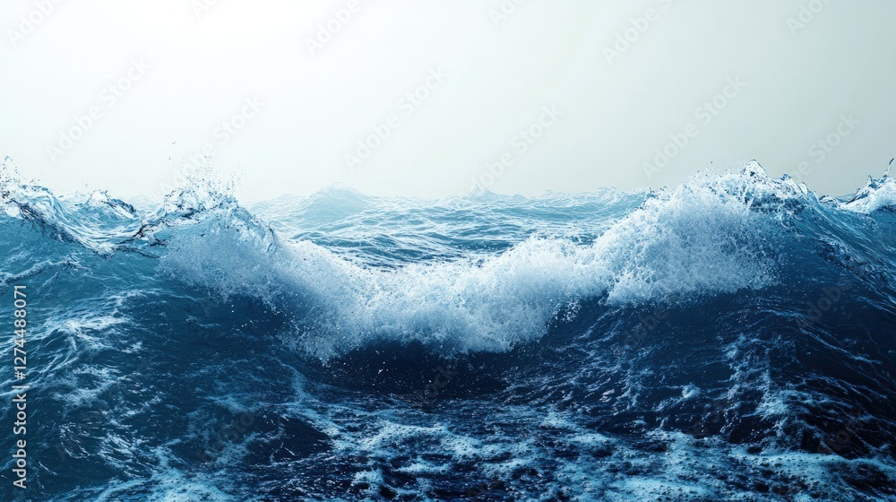 Ocean waves crashing, sea storm, open water, misty background, travel imagery Ocean waves crashing, sea storm, open water, misty background, travel imagery