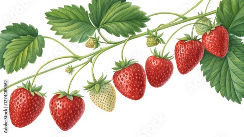 Watercolor Strawberry Vine Composition Botanical Illustration of Ripe Red Berries and Green Leaves, Strawberry Plant, Fruit illustration Strawberry, Botanical art