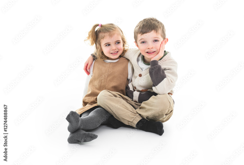 picture of boy and girl casual clothes posing emotions studio isolated background picture of boy and girl casual clothes posing emotions studio isolated background