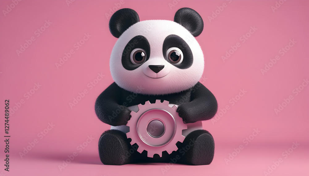 Naklejka premium Cartoon panda mascot with 3D spare part