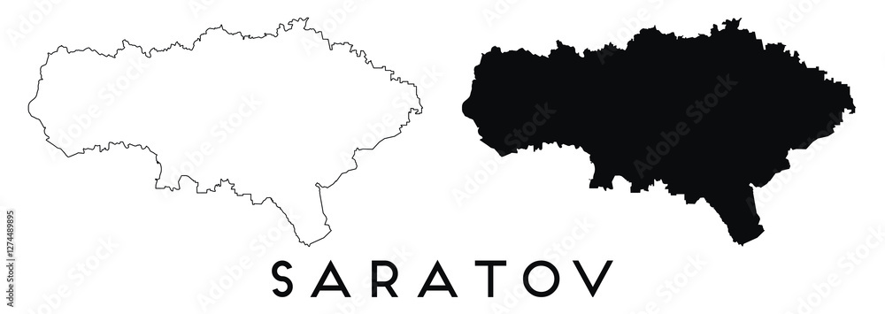 Fototapeta premium Saratov city map with black border outline vector