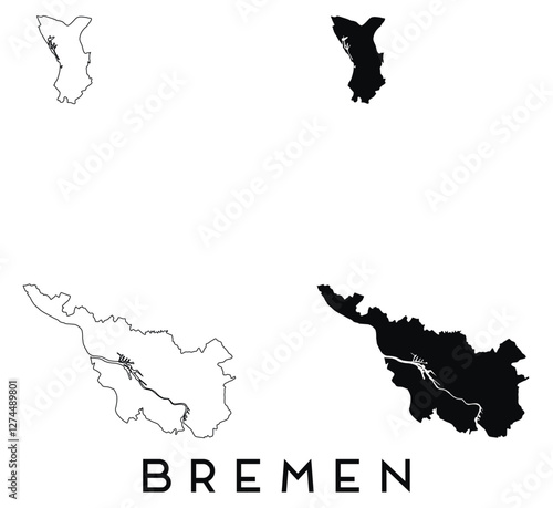 Bremen map outline and black silhouette vector