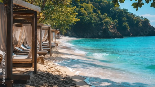 Fototapeta Naklejka Na Ścianę i Meble -  * Luxury beach cabanas with turquoise waters.