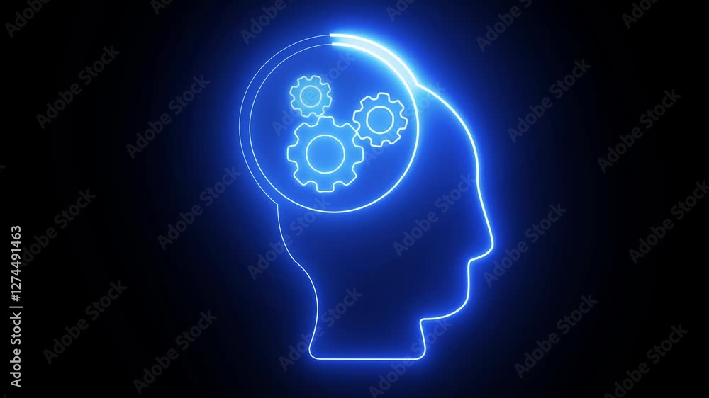 Settings icon animation , Glowing neon line setting icon with spinning gears icon animated. Technology setting icon concept. Repair service icon., with man head neon icon. Settings icon animation , Glowing neon line setting icon with spinning gears icon animated. Technology setting icon concept. Repair service icon., with man head neon icon.