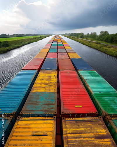 Wallpaper Mural Container barge a long flat vessel fully loaded wi_010 Torontodigital.ca