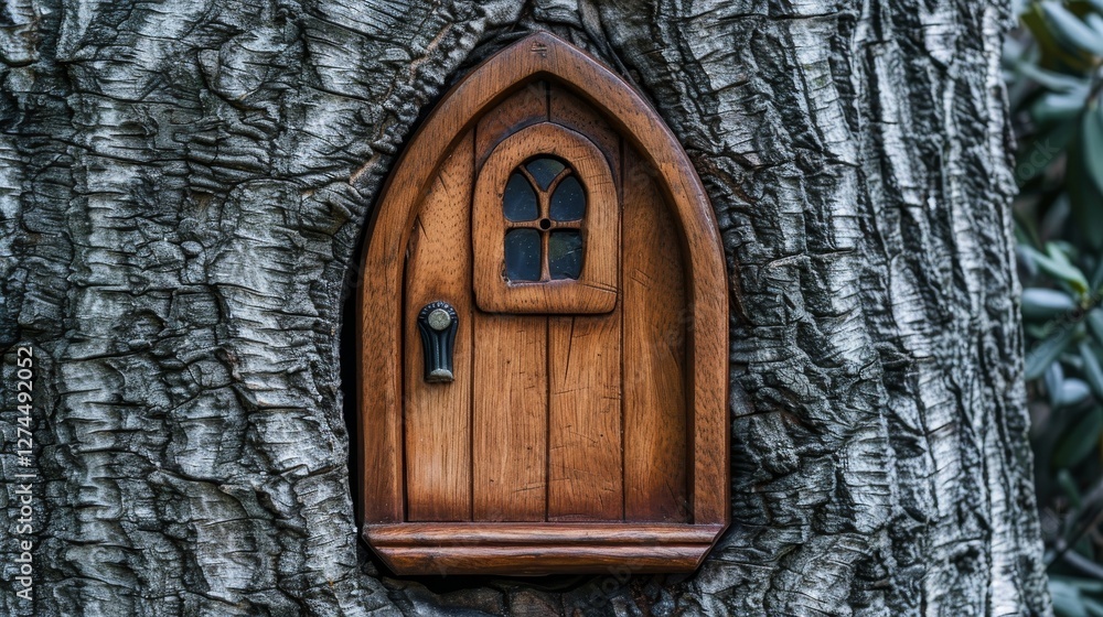 A hidden door in a tree trunk leading to an enigmatic underground city adventure A hidden door in a tree trunk leading to an enigmatic underground city adventure