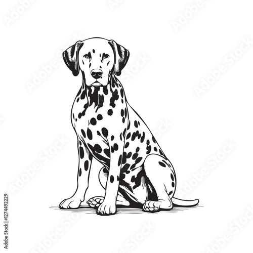 Dalmatian dog vector, Set of dalmatian. Collection of pedigree spotted dogs. Vector illustration of a dalmatian dog. Domestic pet.
Sitting on two legs front pose puppy dog pet dog sitting