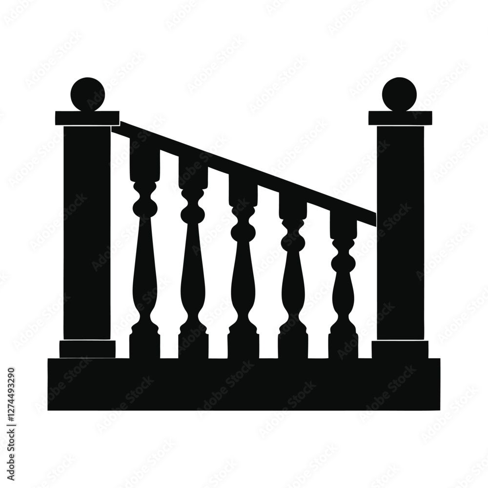 Fototapeta premium Elegant Stone Balustrade Silhouette Black Vector on White Background