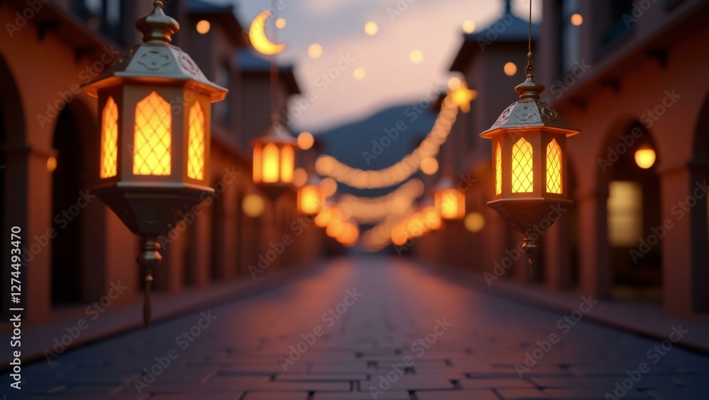 Fototapeta premium Beautiful background with a shining lantern Fanus. Free space for your text