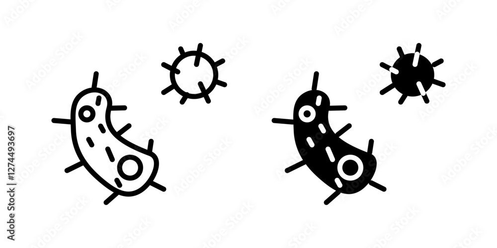 Bacteria and virus icon set. Microorganism and germs sign. Infection and disease symbol. Healthcare and microbiology pictogram. Pathogen and contamination illustration. Bacteria and virus icon set. Microorganism and germs sign. Infection and disease symbol. Healthcare and microbiology pictogram. Pathogen and contamination illustration.