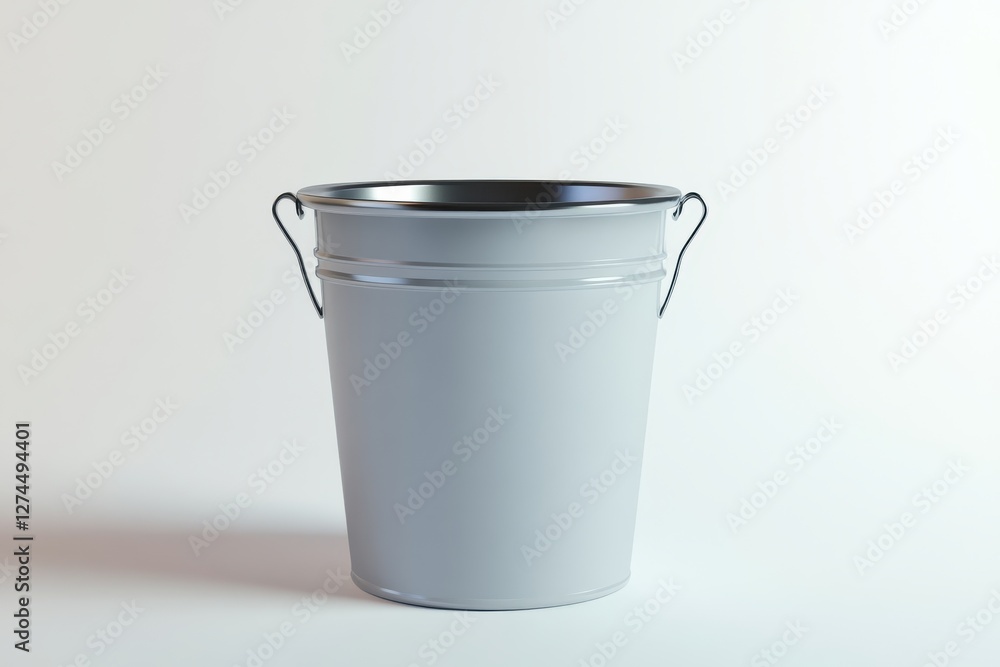 A simple gray bucket standing alone on a white background, showcasing minimalist design elements isolated on transparent background A simple gray bucket standing alone on a white background, showcasing minimalist design elements isolated on transparent background