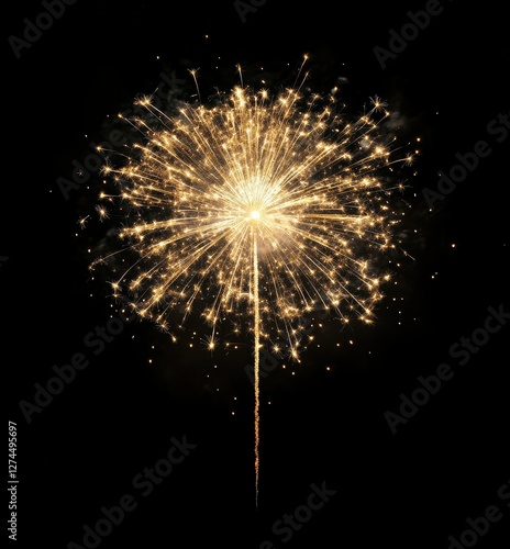 Golden firework exploding in the night sky