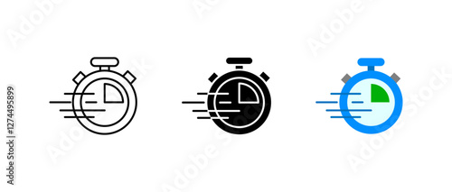 Fast stopwatch icon. Speed timer and motion sign. Urgent countdown symbol. Racing and accuracy pictogram. Chronometer measurement illustration.