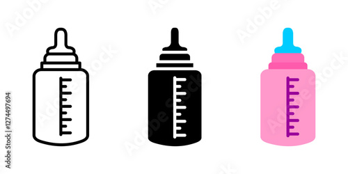 Baby bottle icon. Infant feeding and milk sign. Newborn nutrition symbol. Toddler care pictogram. Nursery comfort illustration. Parenthood safety concept.