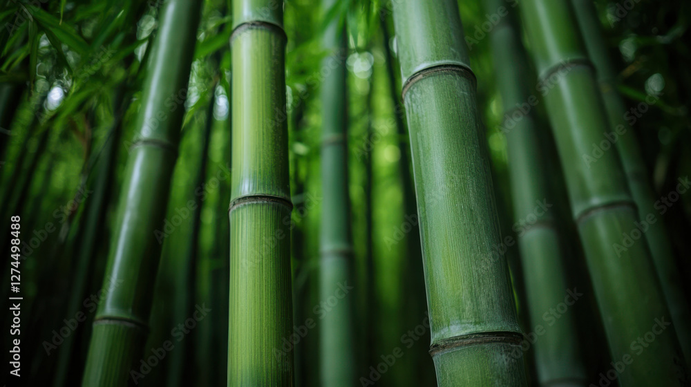 Bamboo forest with tall green stalks creating peaceful atmosphere Bamboo forest with tall green stalks creating peaceful atmosphere